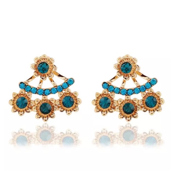 Jewelry - Teal Blue Green Crystal 2 Part Earrings